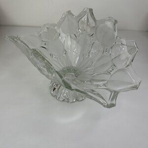 Vintage Clear/Frosted Flower Petal Fruit Bowl Basket with Foot Pedestal 13"x7"